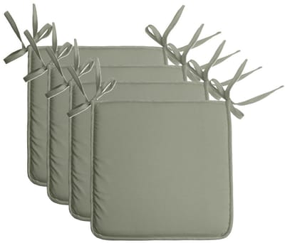 Stof Textile Home stoelkussens - 4x - groen - 38 x 38 x 3 cm - voor binnen - touwtjes sluiting - zitkussens plat - vierkant