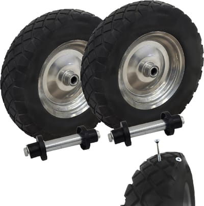 2x kruiwagenwiel lekvrij massief rubber 4.80/4.00-8 grijs/zwart + as Reservewiel Banden PU