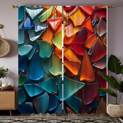 2 stuks HD kleurrijk glas-in-lood Deco gordijn kleursysteem digitaal bedrukt gordijn Huisdecoratie stijl decoratie woonkamer bed W52H63inchW132H160cm red