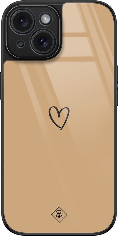 Casimoda® hoesje - Geschikt voor iPhone 15 - Hart Bruin - Luxe Hard Case Zwart - Backcover telefoonhoesje - Bruin/beige