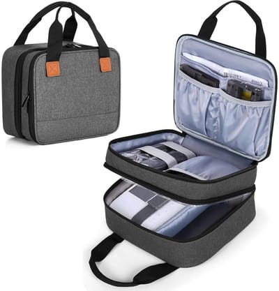 Dailygoods- Fotoprintertas Draagbaar - Accessoirevakken - Verstelbare Scheidingswand - Handvat - Robuust - Transparant Tasje met Ritssluiting - Printertas