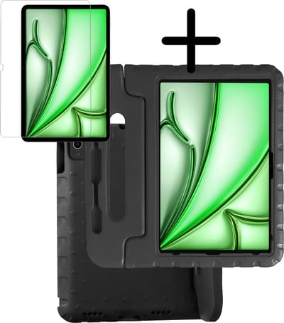 Hoesje Geschikt voor Apple iPad Air 6 (2024) - 13 inch - 6e Generatie - M2 - Met Screenprotector - Kinderhoes Shockproof Bumper - Kidsproof Case - Tablet Hoes - Kinder Hoes Cover - Zwart