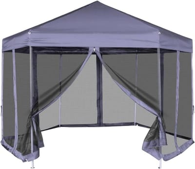 Partytent Zeshoekig - Pop-up Tent Luifel - Buitenfeesten Organiseren - Met 6 Zijwanden - 360 x 310 cm - Donkerblauw