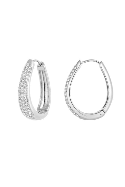 Bijoutheek Oorringen Ovaal glam witte stenen Zilver