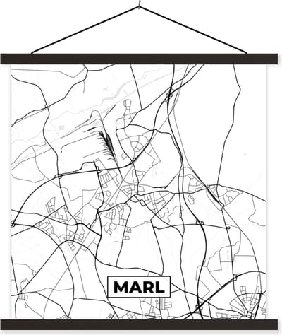 Posterhanger incl. Poster 60x60 cm - Schoolplaat - Stadskaart - Kaart - Marl - Plattegrond - Textielposter - Zwarte latten - Stadskaart