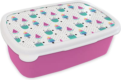 Broodtrommel Roze - Lunchbox - Brooddoos - Patroon - IJs - Watermeloen - 18x12x6 cm - Kinderen - Meisje