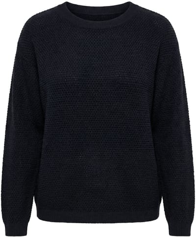 Studio Untold - Dames - Trui boxy fit opengewerkt breisel lange mouwen - Zwart - Maat 46+