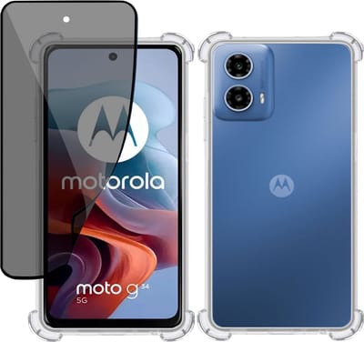 Hoesje + Privé Screenprotector geschikt voor Motorola Moto G34 – Privacy Tempered Glass - Case Transparant