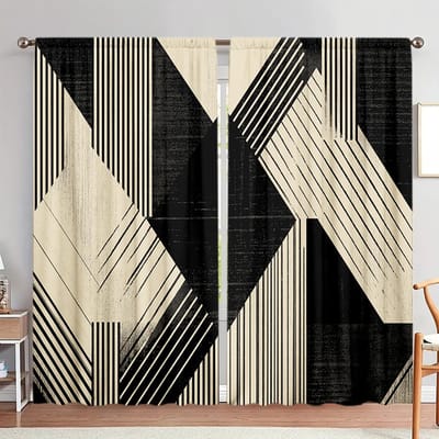 2 stuks Moderne Gordijn met Gedrukte Irreguliere Streepmotieven voor Huisdecoratie - Tunnel voor Stang Raambekleding voor Slaapkamer, Kantoor, Keuken 52.5cmX116cm X 2pcs black