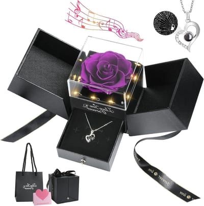 Echte Rozen met Hart Ketting, Eternelle Bloemen en Kristallen Hart, Romantische Cadeaus voor Vrouwen, Moeders, Vriendinnen voor Kerst, Valentijnsdag en Verjaardagen