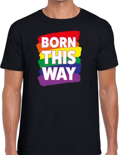 Gay pride Born this way t-shirt - zwart regenboog shirt voor heren - Gay pride S