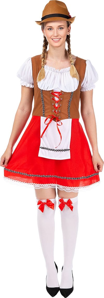 FUNIDELIA Tiroler Jurk - Oktoberfest Dames - Maat: XS - Rood