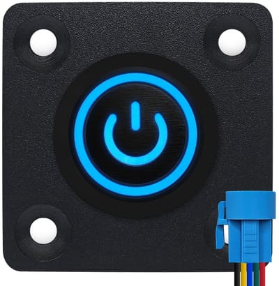 ProRide Metalen drukschakelaar Inbouwpaneel 12V ON-OFF - 22mm - met Aansluitkabel - 12V/24V - LED indicatie Blauw