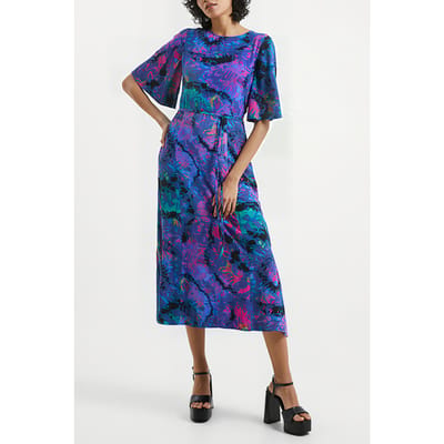 French Connection Gabriella Delph Midi Blue Depths Maat: 10 | Midi Jurken Outlet | Dames | Blauw