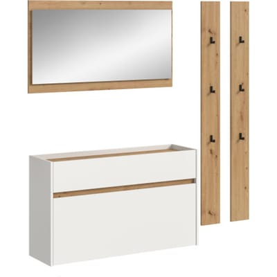 Praktische 4-delige garderobecombinatie met spiegel en schoenenkast - Orde met stijl - 192x172x32cm