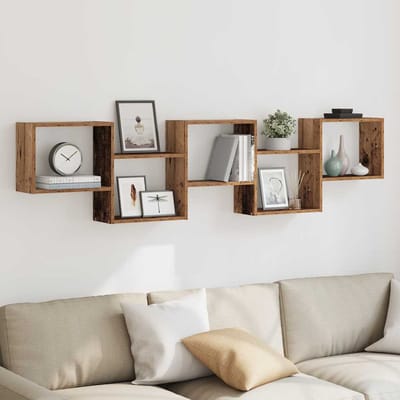 vidaXL - Wandschap - kubus - 5 - vakken - bewerkt - hout - oud - houtkleurig