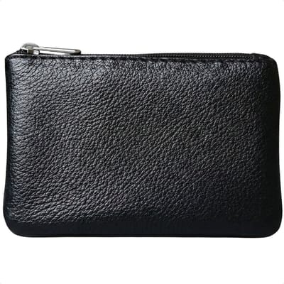 Techidna - Kleine Portemonnee met Rits - 8x12 cm - Dames & Heren - Zwart - Vegan Leer - Compact design sleuteltasje