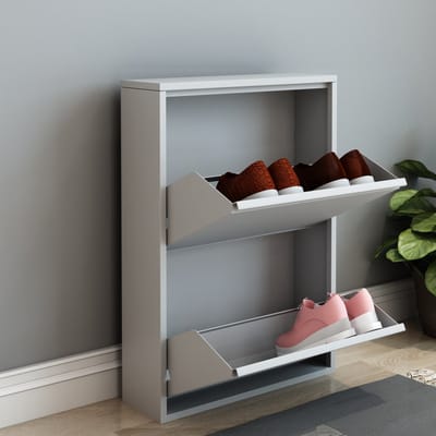 Schoenenkast Sokndal 2 kleppen wit 71x50x15 cm [en.casa]
