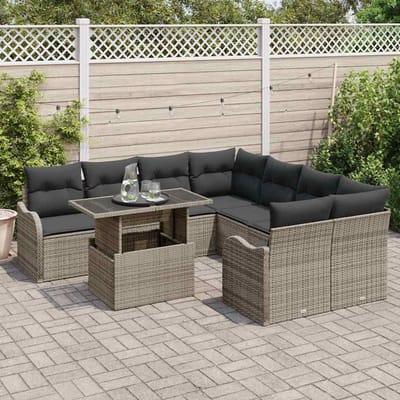 vidaXL - Tuinbank - Set - 9 - st - 8-Aantal - zitplaatsen - Grijs - Polyrattan