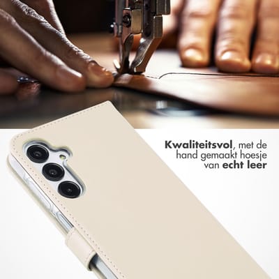 Selencia Hoesje - Geschikt voor Samsung Galaxy A16 (4G) / A16 (5G) - Echt Lederen Bookcase - Greige