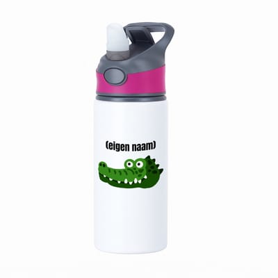 Hacebo® - krokodil hoofd met eigen naam waterfles met rietje roze - Krokodil - krokodillen liefhebbers - iemand die houdt van krokodillen - verjaardag - cadeau - kado - water fles - 650ML