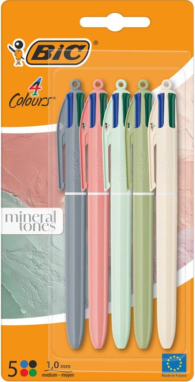 BIC 4 Kleuren Balpen Nature - 5 Stuks - Natuurtinten - Navulbaar - Made in France 6km