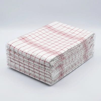 Horeca Theedoeken 12 Stuks – 100% Katoen – Rood-Witte Ruit – 60 x 63 cm