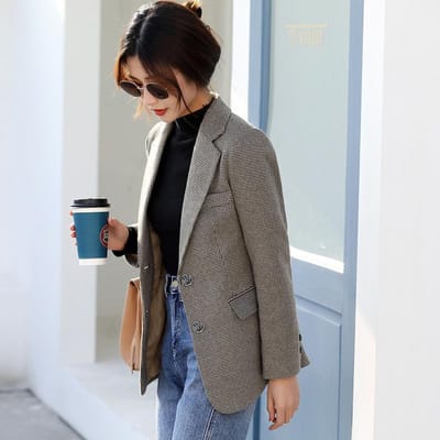 Veste de costume petite taille décontractée pour femme au printemps pour le trajet au travail Veste de costume à aspect laineux pour femme Printemps et Automne 2XL gray