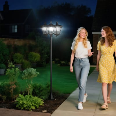 Outsunny - Lantaarn - zonne energie - met 3 Lampen - Zwart