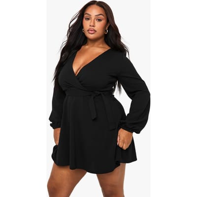 boohoo Dames Plus Wrap Tie Belt Skater Jurk | Zwart | Maat: 44