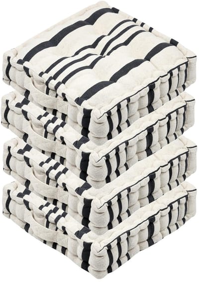 Stof Textile Vloerkussen Beach - 4x - creme wit/grijs - katoen - 45 x 45 x 10 cm - Extra dik - extra zitplaatsen - spelen - gamen - relaxen