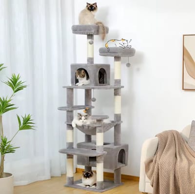 Grote Krabpaal en Toren voor Binnenkatten Met Sisal Bedekte Krabpalen Ruime Hangmat Gewatteerde Zitstokken en Condos Kattenspeelgoed