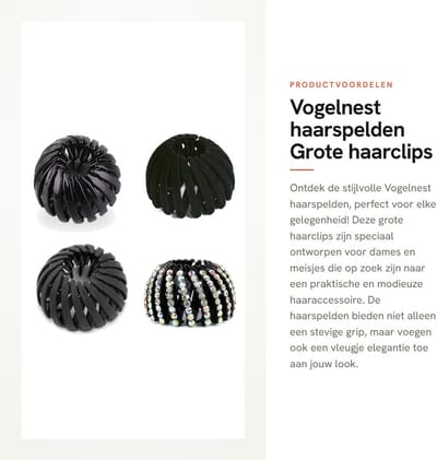 Dailygoods- Haarspelden Vogelnest - 4 Stuks - Uitbreidbaar - Zwart - Kunststof - Afmetingen 4 x 6 cm - Haarclips
