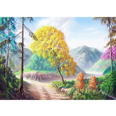 Peinture diamant 5D à faire soi-même, point de croix, paysage de route de montagne, mosaïque, broderie diamant 20X30CM yellow