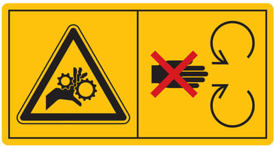 Combinatie-etiket intrekgevaar, niet openen terwijl machine loopt sticker 140 x 70 mm - liggend