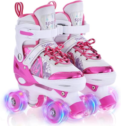 Verstelbare Rolstoelen - Kinderschaatsen - Buiten Plezier - LED Verlichte Wielen - 4 Maten - Roze