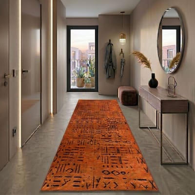FLOORDIREKT Maatwerktapijt Vena - Hoogwaardig Jacquardweefsel met Patroon - Aangenaam Zachte Katoenpool - Terra - 80 x 100 cm