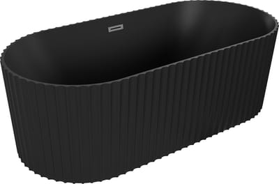 Mexen Paola vrijstaande geribbelde badkuip 150 x 75 , zwarte mat, overloop gun gray geborsteld - 52721507571-66