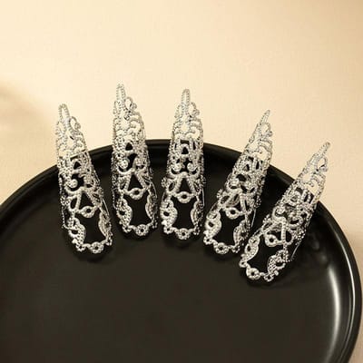 5 STKS Punk Gothic Overdreven Pantser Hol Patroon Knokkel Beschermhoes Ring Dans Optreden Ring Set zilver