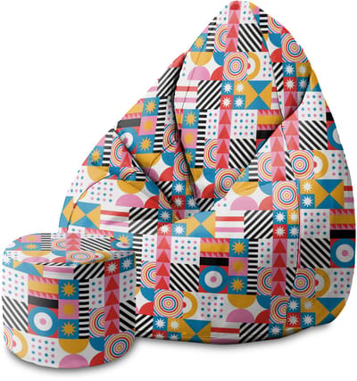 DreamRoots Velvet Zitzak voor Volwassenen – Luxe Beanbag met Voetsteun en Afneembare Hoes – Inclusief Vulling – 80x80x120 cm - Geometric Mosaic