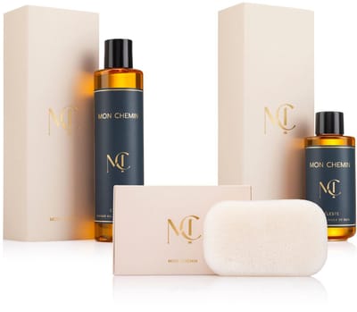 Mon Chemin® Céleste Ritual Set | Badolie & Doucheolie + Konjac Lichaamsspons – Ultiem Badritueel