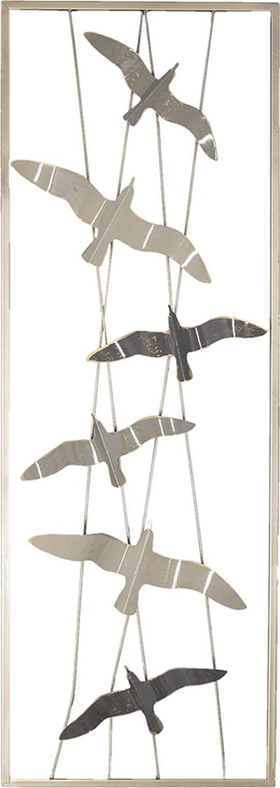 Clayre & Eef Wanddecoratie 5Y0478 31*90*4 cm Meerkleurig Metaal Rechthoek Vogels Muurdecoratie Wandversiering