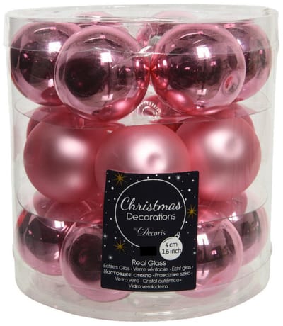 Decoris Kleine kerstballen - 36x st - lippenstift roze - D4 cm - glas - kerstversiering