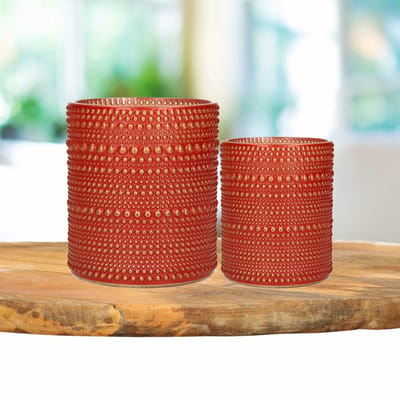 Countryfield Theelichthouders set - 2x - rood/goud - glas - luxe kaarsenhouders