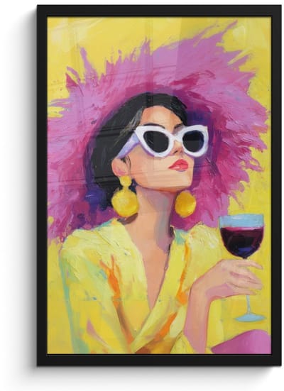 Poster in lijst - Fotolijst 40x60 cm - Posters - Vrouw - Hoed - Paars - Wijn - Posterlijst zwart - Decoratie - Wanddecoratie woonkamer - Muurdecoratie slaapkamer