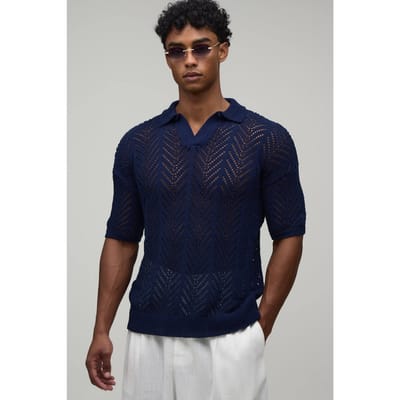 Polo Met Ontspannen Pasvorm En Open Stekenpatroon | Navy | Size Medium
