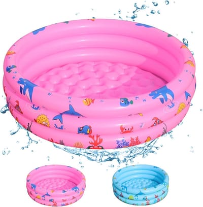 Opblaasbaar kinderzwembad met drie ringen - Speelbad voor kinderen, babyzwembad (roze)