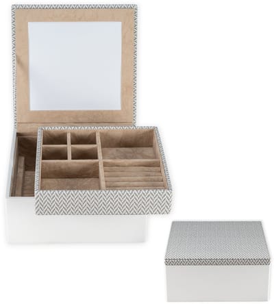 Cavill - Sieradendoos Compact - 18x8,5x18 cm - Geometrisch Design - Spiegel & Viltvoering - Vakjes voor Ringen en Kettingen