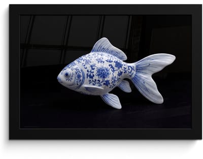 Poster in lijst - Fotolijst 30x20 cm - Posters - Porselein - Goudvis - Delfts - Blauw - Posterlijst zwart - Decoratie - Wanddecoratie woonkamer - Muurdecoratie slaapkamer