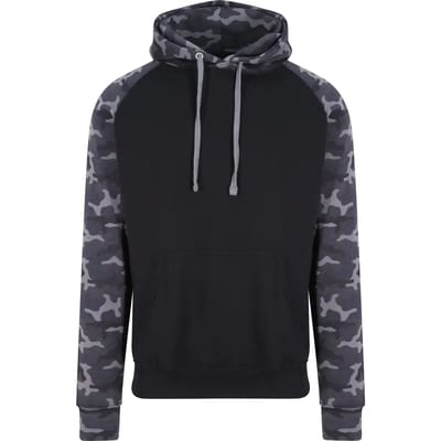 Just Hoods Baseball Hoodie JH009 - SOLID BLACK/BLACK CAMO - L